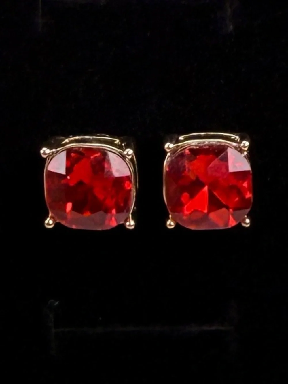 Vintage Red Aged Goldtone Large Stud Pierced Earrings